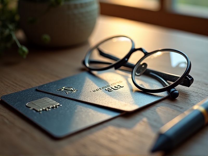 A close-up of a Medicare card resting on a wooden table, with soft natural light filtering through a nearby window. The card features the official Medicare logo and is slightly worn, indicating frequent use. A pair of reading glasses lies beside the card, suggesting an elderly person’s daily routine.