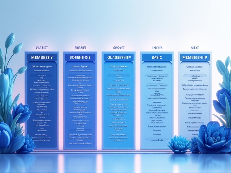 A colorful chart illustrating different membership tiers, with varying levels of benefits and pricing options, designed to help customers choose the best plan for their needs.